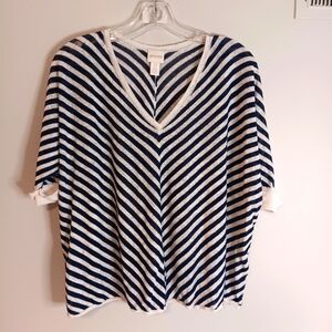 Chicos Top Size 0 (XS/4) Linen Blend Knit Striped Boxy Oversized